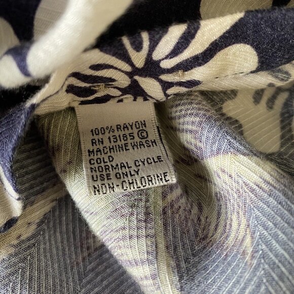 Pierre Cardin Shirt Adult Medium Navy Hawaiian Flowers Palm Trees Surfing Mens - Picture 6 of 6